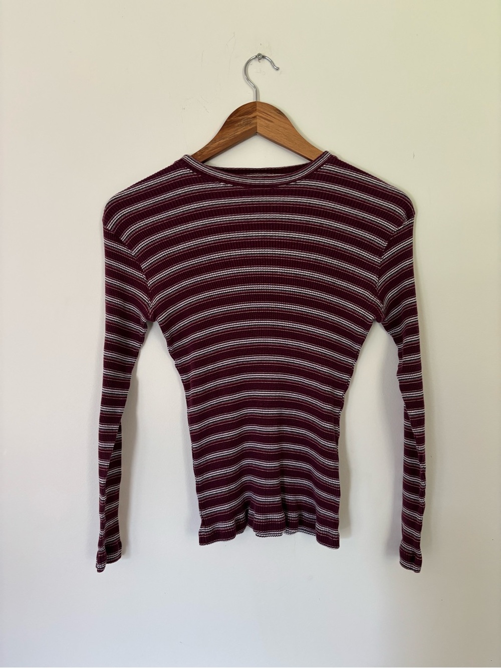 Northern Spirit Ribbed Striped Long Sleeve Top Burgundy White 100% cotton small